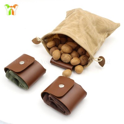 2021 Yy Stock Outdoor Waxed Canvas Camping Forage Bag Portable Pu Leather Tool Pouch Craft Waist Bag