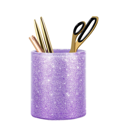 Glitter PU leather Pencil Cup Cylinder Makeup Brush Organizer Luxury Office Desk Organizer Set