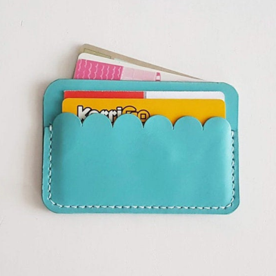 Personalized Blue Leather ID Card Holder Pouch Business Card Holder Credit Card Wallet for Woman